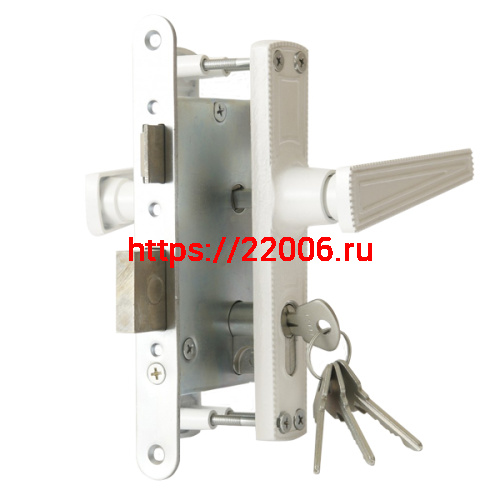 Замок Zenit (Зенит) врезной цилиндровый с защёлкой в комплекте с ручкой ЗВ4-3.01 (белый), 4 кл.