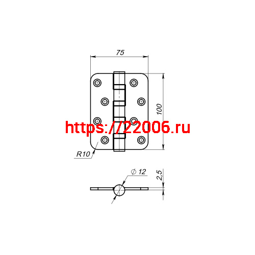 Петля Fuaro (Фуаро) универсальная IN4400U-R10 PB (4BB-R10 100x75x2,5) латунь фото 3