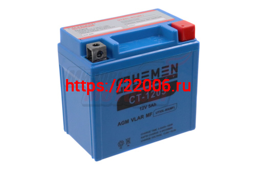 Аккумулятор 12В 5Ач HEMEN ENERGY CT1205 (UTX5L-BS(MF))(кислотный, герметичный) (обр.полярн) (113*70*107мм)
