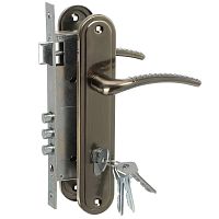 Замок Omega (Омега) врезной цилиндровый с защёлкой в комплекте с ручкой ЗВ4-85.27 (ант.бронза), 4 кл.