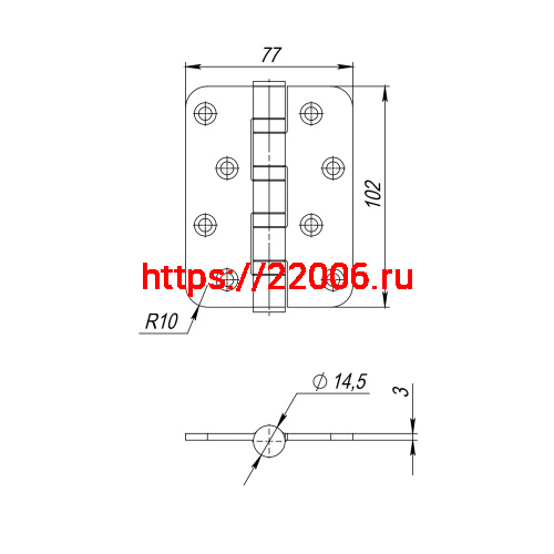 Петля Fuaro (Фуаро) из нержавейки универсальная IN4400U-R10 INOX black (4BB-R10 102х76х3) NoLogo фото 2
