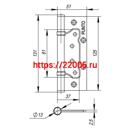 Петля Punto (Пунто) универсальная без врезки IN5200W PN (200-2B 125x2,5) мат. никель фото 3