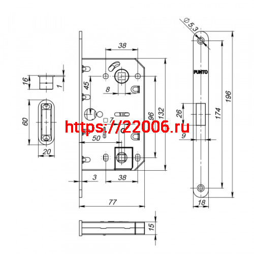 Защелка Punto (Пунто) врезная магнитная ML96WC-50 SSC (сатин.хром) фото 3