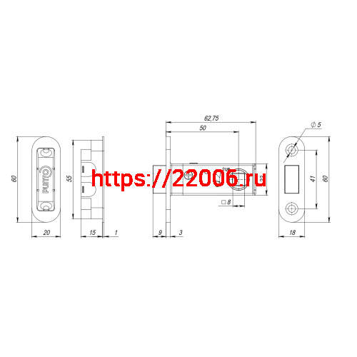 Защелка Punto (Пунто) врезная магнитная ML50-8 GR-23 графит фото 2