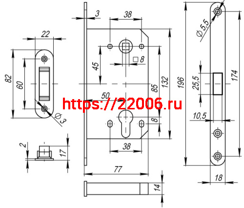 Замок межкомнатный Fuaro (Фуаро) под цилиндр MAGNET M85C-50 AC медь фото 3