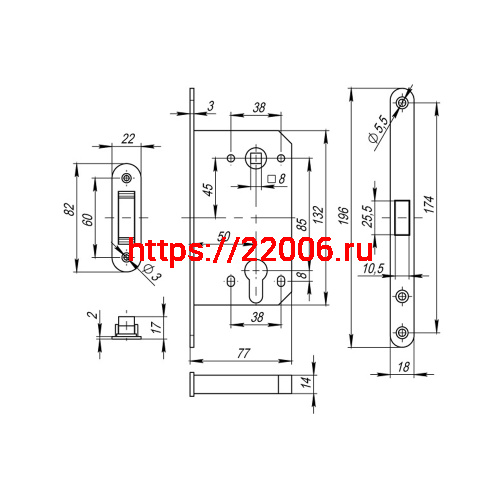 Корпус Fuaro (Фуаро) врезного замка MAGNM85C-50 (M85C-50) SSG сатинированное золото фото 3