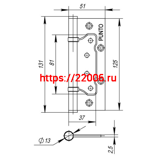 Петля Punto (Пунто) универсальная без врезки IN5200W CFB (200-2B 125x2,5) кофе глянец фото 3