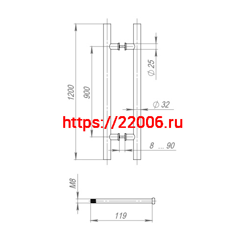 Ручка-скоба Fuaro (Фуаро) PULL.PH32/1200.22 INOX 304 (PH-22-32/1200-INOX) BLACK фото 3
