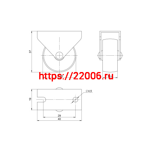 Опора Ajax (Аякс) колесная прямоходная WL/R-30P/20 kg BL пластик черный фото 2
