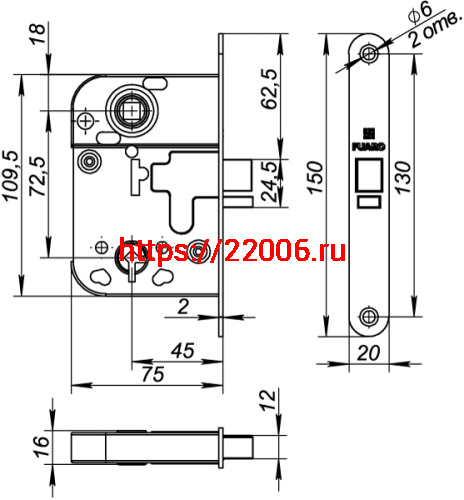 Замок Fuaro (Фуаро) межкомнатный 2014-WC ZN (цинк) фото 4