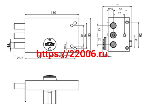 Замок Elbor (Эльбор) накладной Лазурит 1.02.51.МА никель, сув., 3 риг., медный антик /39360/ фото 3