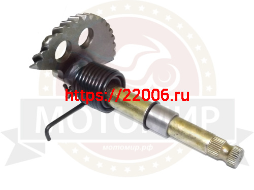Вал кикстартера с сектором 4х такт. косозубый GY6-125/150, GYRO180 длиный (L-158мм, шлицов 30шт)