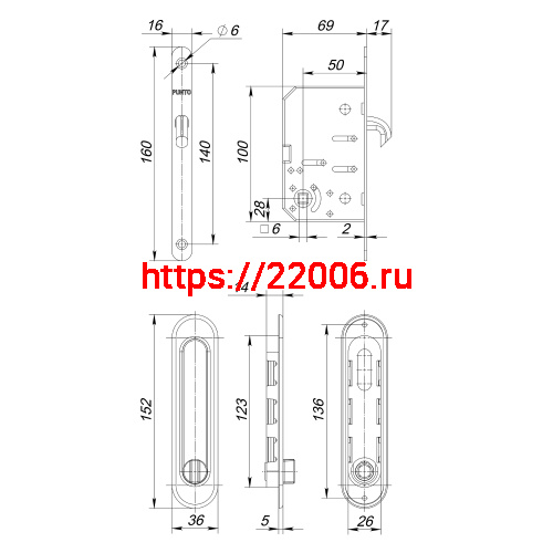 Защелка Punto (Пунто) с ручками для раздвижных дверей SH.SL152.KIT011-BK (Soft LINE SL-011) АВ бронза фото 4 Защелка Punto (Пунто) с ручками для раздвижных дверей SH.SL152.KIT011-BK (Soft LINE SL-011) АВ бронза фото 4