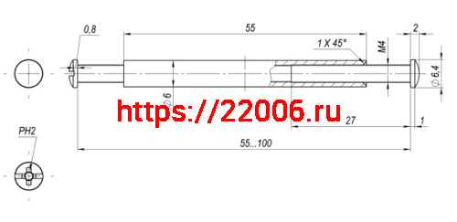 Стяжка Armadillo (Армадилло) М4х55 AB Бронза с декоративной шляпкой 6,4 мм фото 2