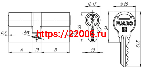 Цилиндровый Fuaro (Фуаро) механизм R300/70 mm-BL (30+10+30) CP хром 5 кл. БЛИСТЕР фото 2