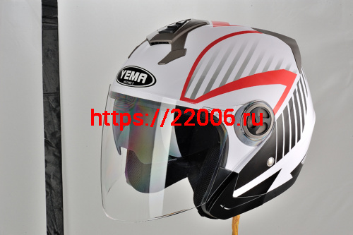 Шлем открытый YM-623 "YAMAPA", бело-красный, р-р XL(с АНТИкр,внутр солнцезащитн очки,прозр. визор,)