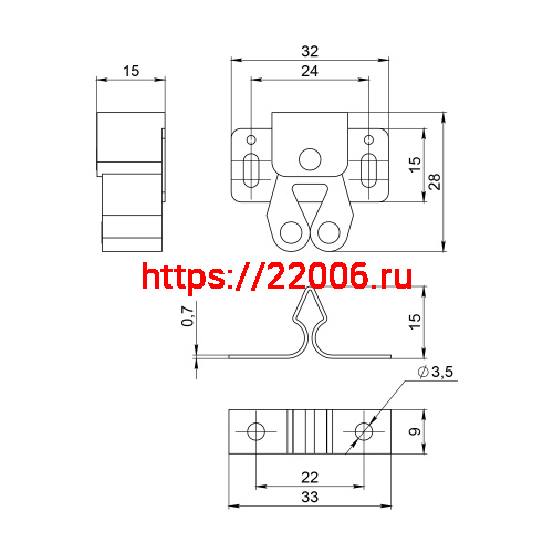 Защелка Ajax (Аякс) роликовая металлическая ZLR32х26 BL черный фото 2