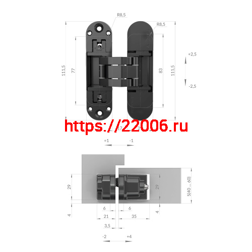 Петля Armadillo (Армадилло) скрытой установки U3D6002.TG AC медь фото 5
