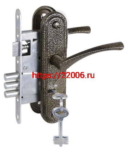 Замок Zenit (Зенит) врезной сувальдный с защёлкой в комплекте с ручкой ЗВ9-4-2 (бронза), 3кл.