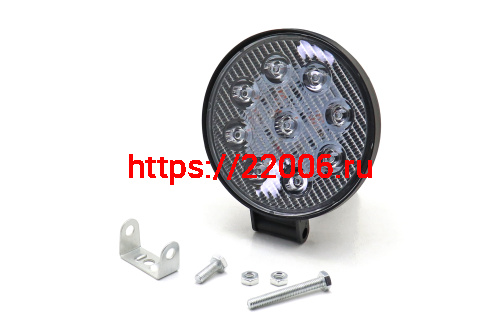 Фара светодиодная 27W 9 диодов SMD, 20мм круг. мет. корпус, дальний свет (Spot) фото 2