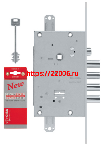 Замок Cisa (Чиза) врезной сувальдный с защёлкой NEW CAMBIO FACILE 57.685.48 (тех. упаковка), ключ 44 мм фото 2