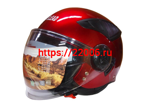 Шлем открытый "Safelead" HF-256  "колобки с доп. стеклом" красный M