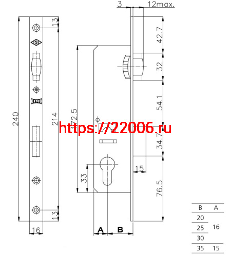 Корпус Kale kilit (Кале килит) узкопрофильного замка с роликовой защёлкой 155/P (35 mm) w/b (хром) (без отв. планки) фото 3 Корпус Kale kilit (Кале килит) узкопрофильного замка с роликовой защёлкой 155/P (35 mm) w/b (хром) (без отв. планки) фото 3