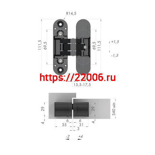 Петля скрытой установки с 3D-регулировкой Armadillo 11160UN3D (Architect 3D-ACH Universal 60) SC «матовый хром» фото 2