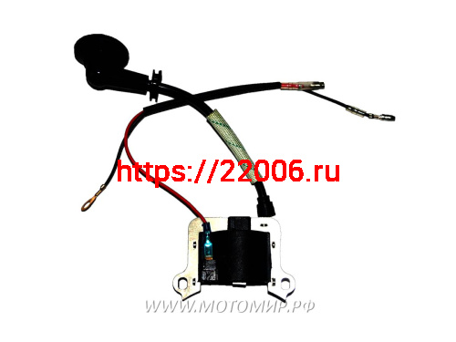 Зажигание мотокосы BC/GBC-043/052 в сборе (L в/в провода 160мм, колпачок 90 град) Зажигание мотокосы BC/GBC-043/052 в сборе (L в/в провода 160мм, колпачок 90 град)