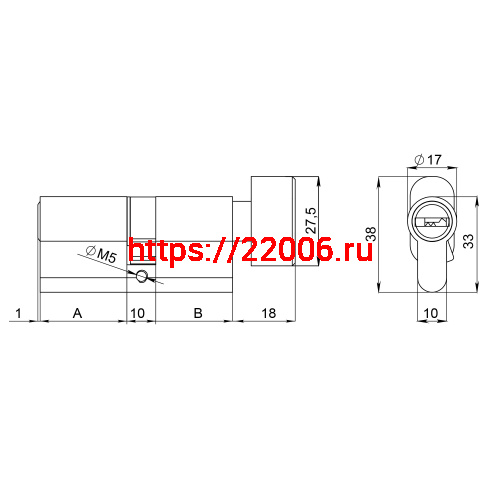 Цилиндровый Fuaro (Фуаро) механизм (200 ZM/120) 2000ZM Knob 120 (55+10+55) BL-24 черный 5Key с вертушкой фото 3