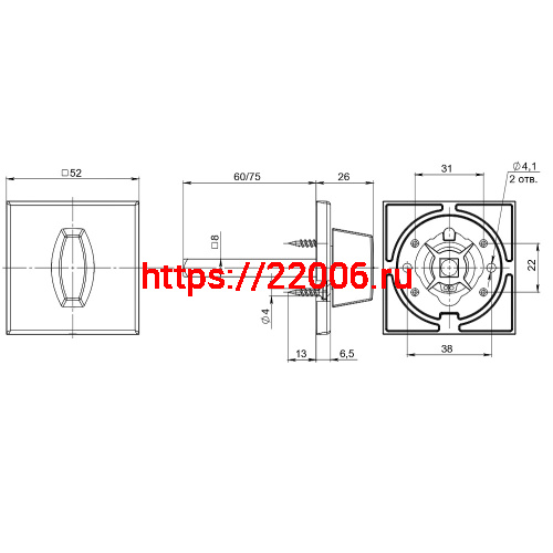 Ручка Fuaro (Фуаро) поворотная BKW8x75.K.RL52 (BKW8x75 RL) CP-8 хром фото 3