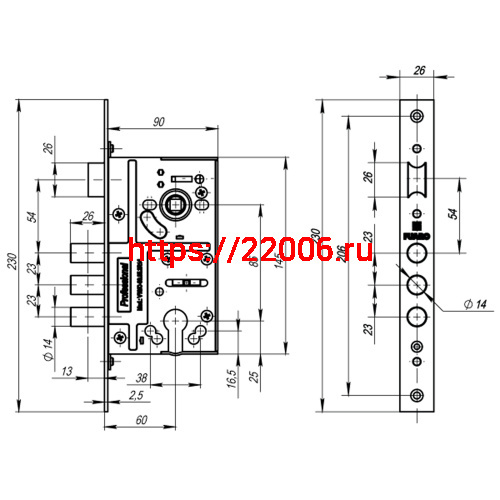 Корпус Fuaro (Фуаро) врезного замка c защёлкой MDV10/C-60.85.3R14 фото 3