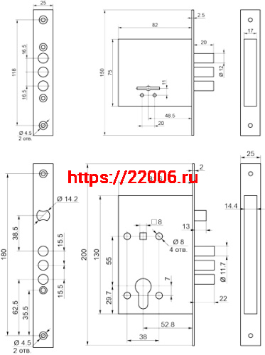 Комплект Border (Бордер) врезных замков BORDER Standart с ригелем 12 мм (ЗВ8-8У, ЗВ4-3/55), 3 кл. /76314+78931/ фото 3