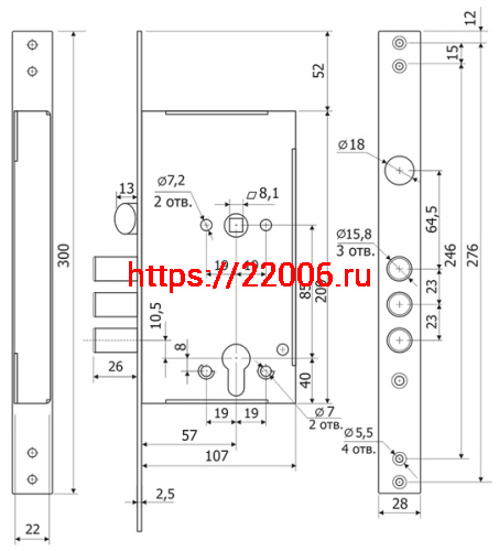 Корпус Guardian (Гардиан) врезного замка с защёлкой INTER ЗВ 62.11 /128:3771/ фото 2