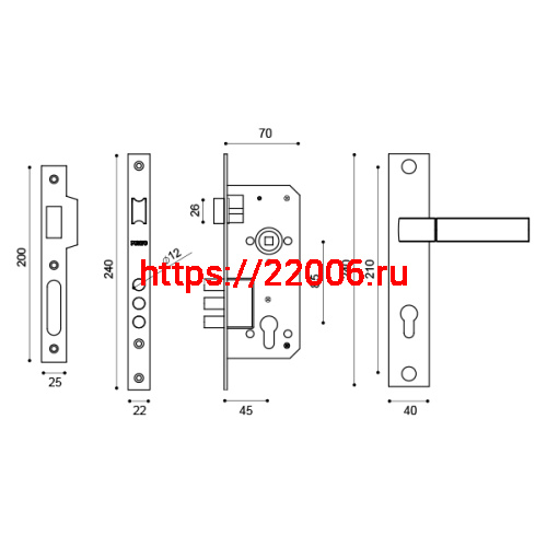 Замок цилиндровый Punto (Пунто) с ручкой LOCKSET90.ORION.4585-3 (KIT P90 4585/3 ORION) SN/CP мат.никель/хром фото 3