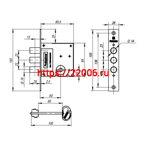 Замок Fuaro (Фуаро) врезной сувальдный MDV10/S-60.00.3R14 4key фото 3