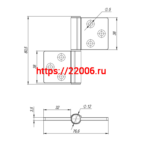 Петля Armadillo (Армадилло) универсальная флажковая FL.IN3800.UR BL черный фото 3