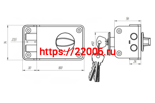 Замок Zenit (Зенит) накладной ЗН 1-3-1 медь фото 2
