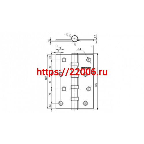 Петля Punto (Пунто) универсальная IN4100U PB (4B 100х70х2.5) латунь фото 3