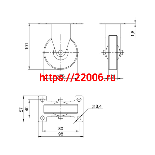 Опора Ajax (Аякс) колесная прямоходная с площадкой WL/BN-75R/100 kg резина фото 2