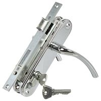 Замок Omega (Омега) врезной цилиндровый с защёлкой в комплекте с ручкой ЗВ4-70.27 (хром), 4 кл.