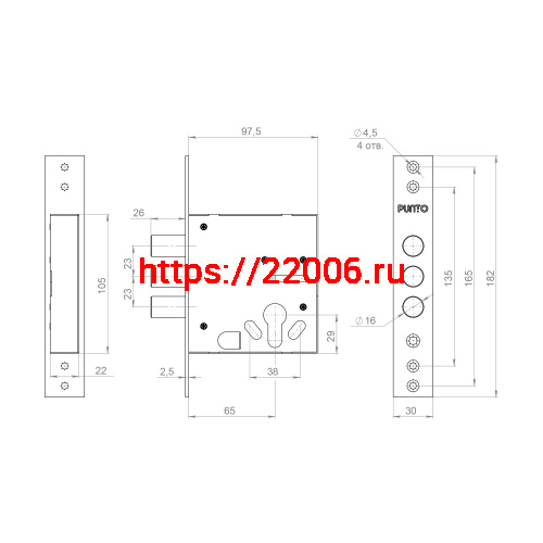 Корпус Punto (Пунто) врезного замка цилиндровый MDV30/C-65.00 CP хром тех.уп. фото 2