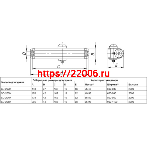 Доводчик Punto (Пунто) дверной SDC2040 (SD-2040) WH 55-80 кг (белый) фото 3