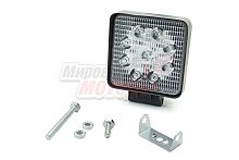Фара светодиодная 27W 9 диодов SMD, 55мм квадрат. мет. корпус, дальний свет (Spot)
