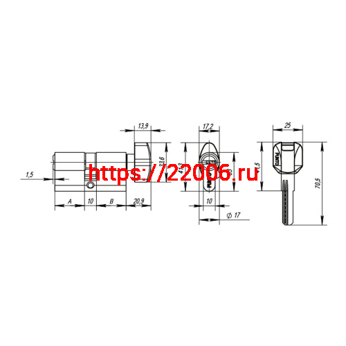 Цилиндровый Punto (Пунто) механизм MaxPro7002Knob80mm(40+10+30) SN никель 7key с вертушкой фото 4