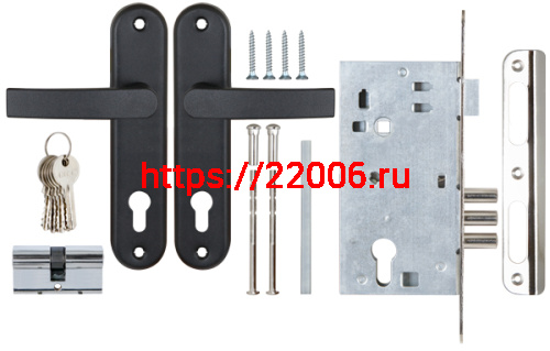 Замок Sam (Сам) врезной цилиндровый с защёлкой в комплекте с ручкой ЗВ4-3 (черный муар), 5 кл. /78401/ фото 4