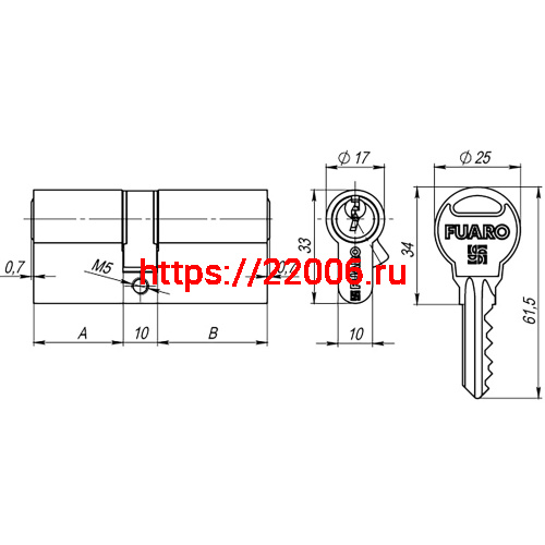 Цилиндровый Fuaro (Фуаро) механизм (R300/60) R3000Key60(25+10+25) AB бронза 5Key фото 2