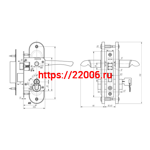 Замок Zenit (Зенит) врезной цилиндровый с защёлкой в комплекте с ручкой ЗВ4-50.01 (медь), 5 кл. фото 2