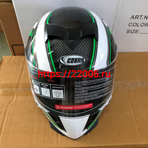 Шлем интеграл COBRA JK311, белый с черным и зеленым(9), размеры S фото 2