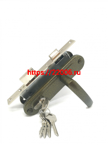 Замок Zenit (Зенит) врезной цилиндровый с защёлкой в комплекте с ручкой ЗВ7-70.4-02 (бронза), 5 кл.